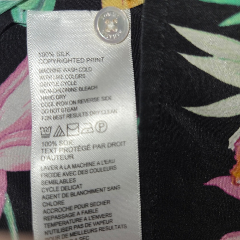 Tommy Bahama 100% Silk Tropical Floral Orchid Shirt Black Large Short Sleeve - Picture 6 of 7